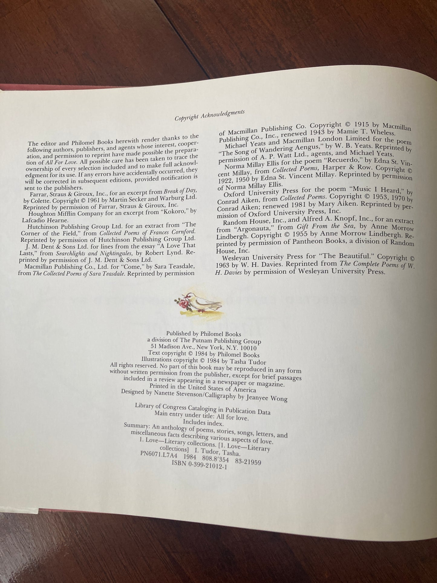 [SIGNED] Tudor, Tasha: All For Love (Philomel Books, 1984)