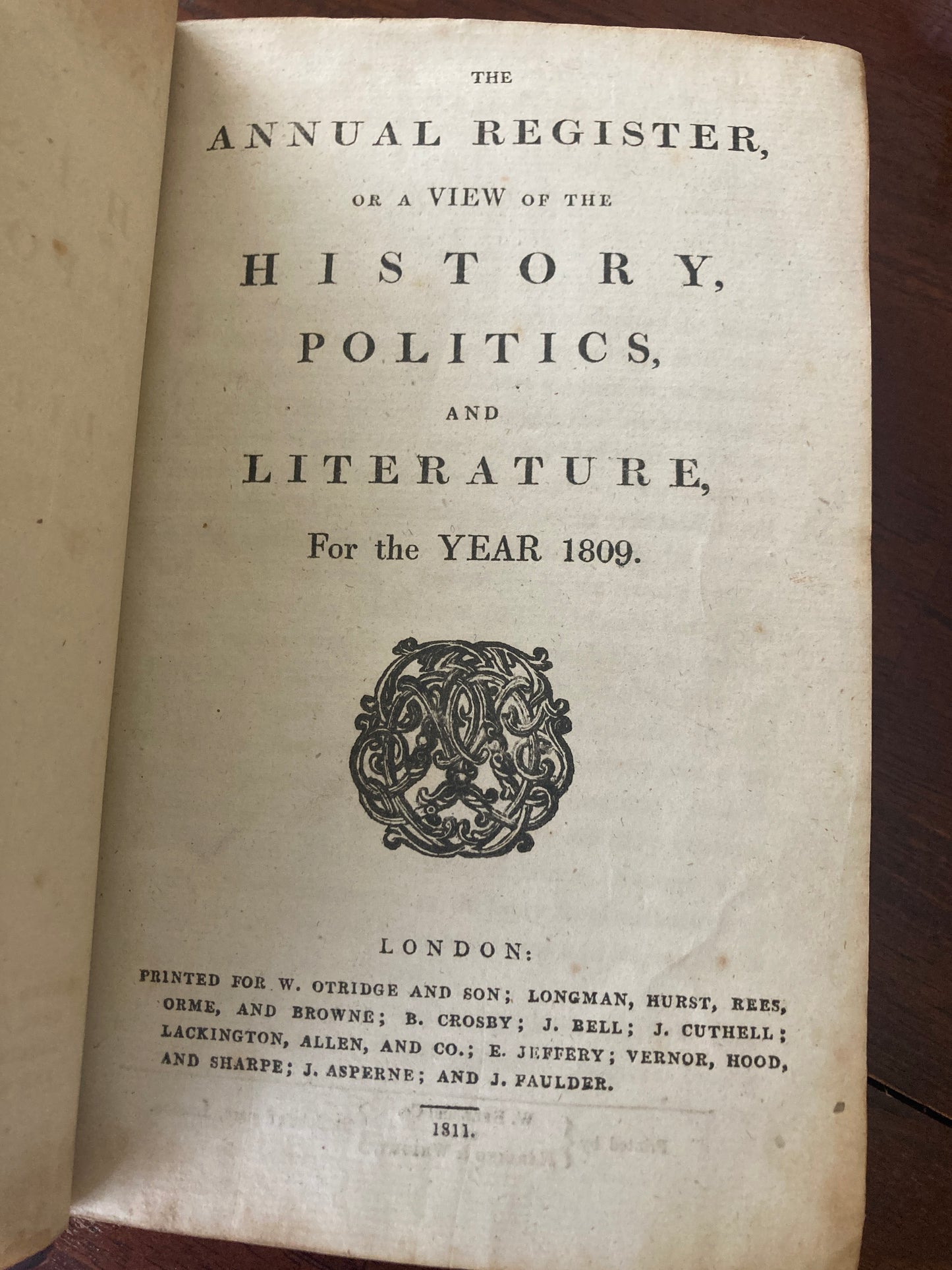 The Annual Register, or A View of the History, Politics, and Literature, for the Year 1809 (W. Otridge and Son; Long, Hurst, etc., London, 1811)
