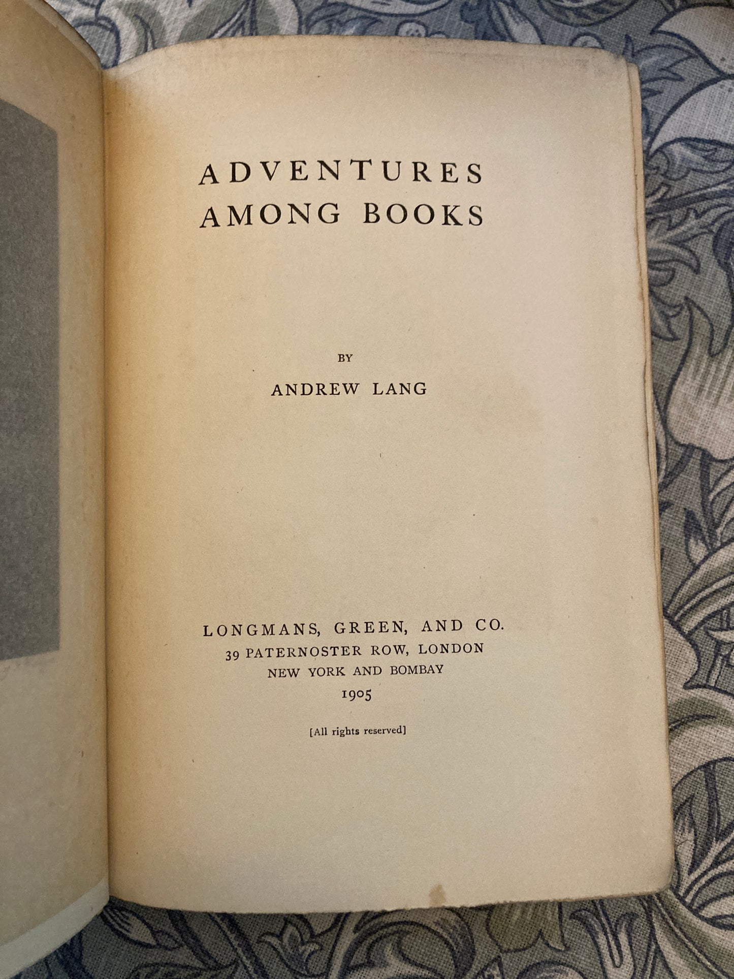 [FIRST EDITION] Lang, Andrew: Adventures Among Books (Longmans, Green, and Co., 1905)