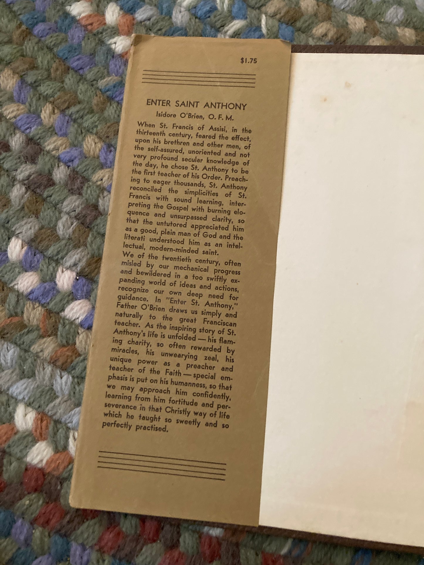 [SAINT BIOGRAPHY] O'Brien, Isidore: Enter Saint Anthony: Life of the Wonder-Worker of Padua (St. Anthony Guild Press, 1946)